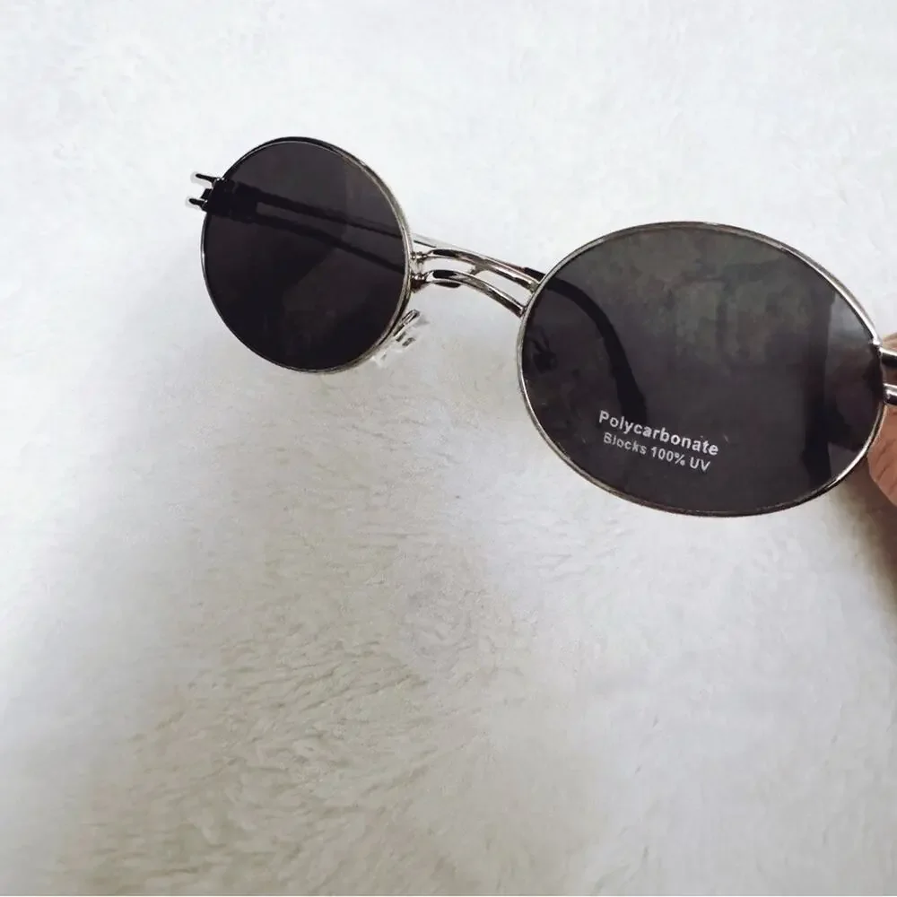 Betsy Black with Silver Rim Round Sunglasses